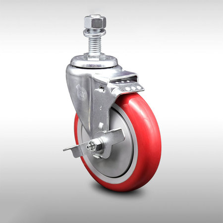 SERVICE CASTER 5 Inch SS Red Polyurethane Wheel Swivel ½ Inch Threaded Stem Caster with Brake SCC-SSTS20S514-PPUB-RED-TLB-121315